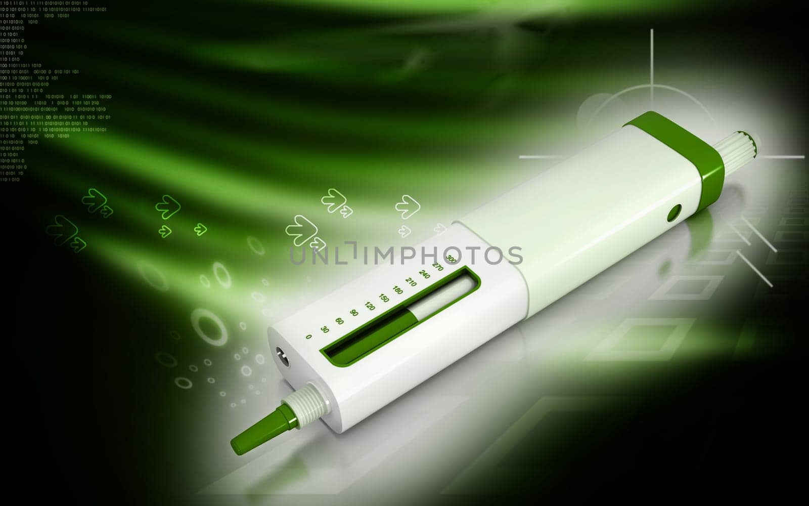Digital illustration of insulin pen in colour background