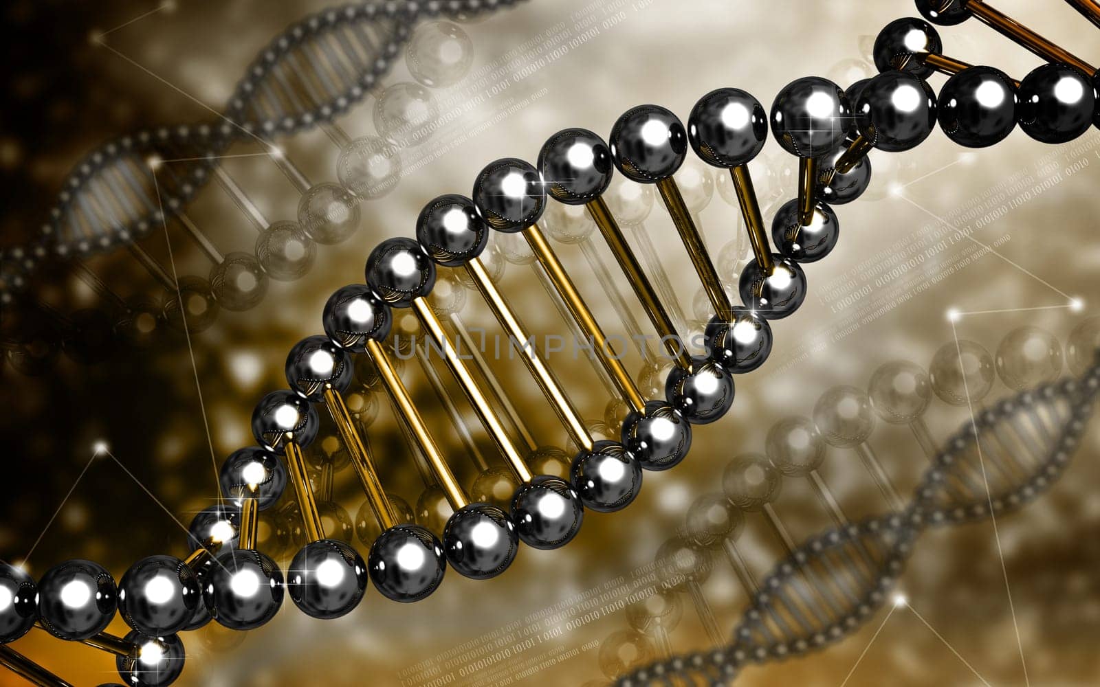 Digital illustration DNA structure in colour background