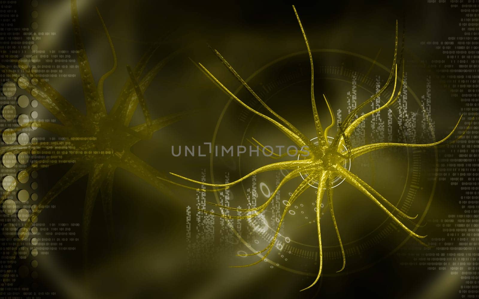 Digital illustration of neuron in colour background