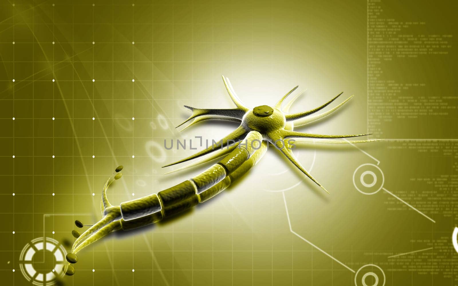 Digital illustration of neuron in colour background