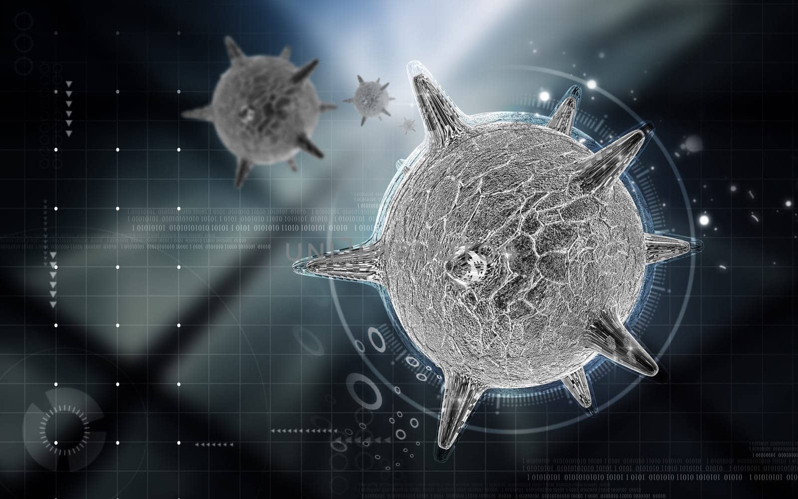 Digital illustration of herpes virus in colour background