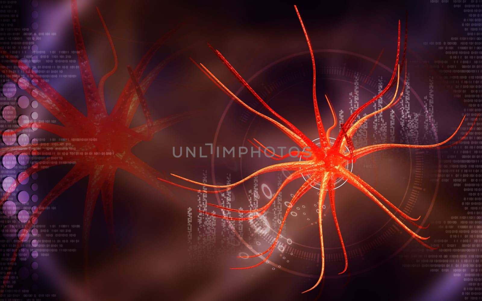 Digital illustration of neuron in colour background