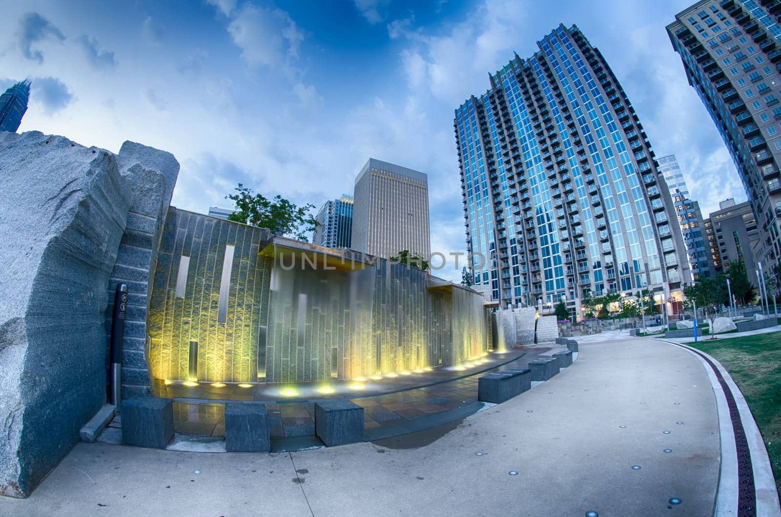 August 29, 2014, Charlotte, NC - view of Charlotte skyline at night near Romare Bearden park in the morning
