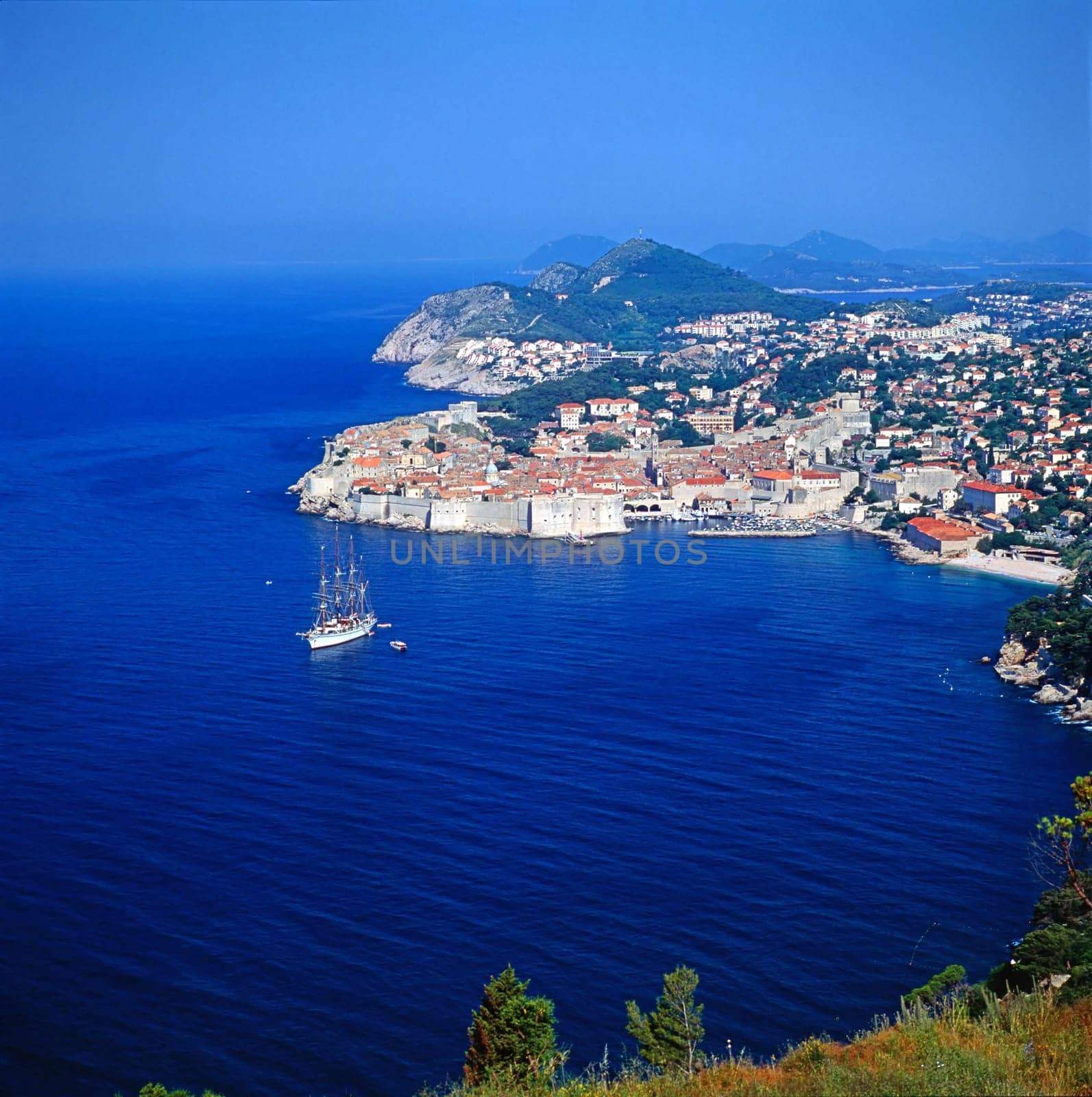 Harbor with ship in Dubrovnik, Croatia