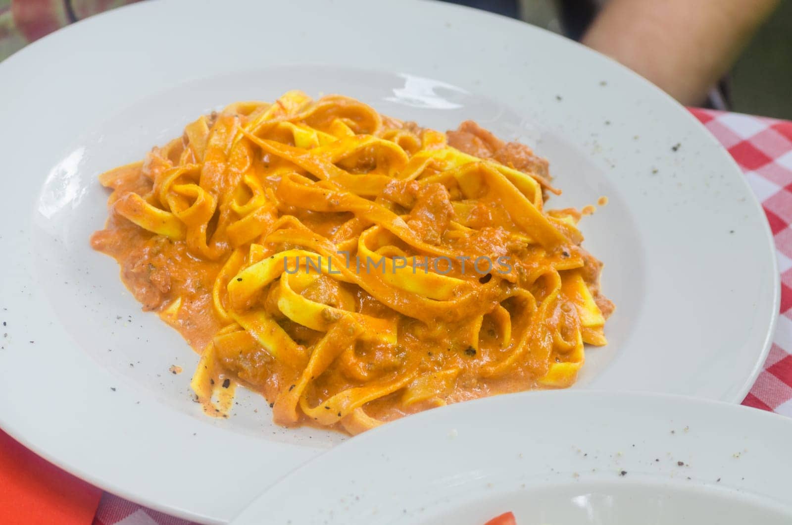 Ribbon noodles with an Italian delicious tomato sauce.