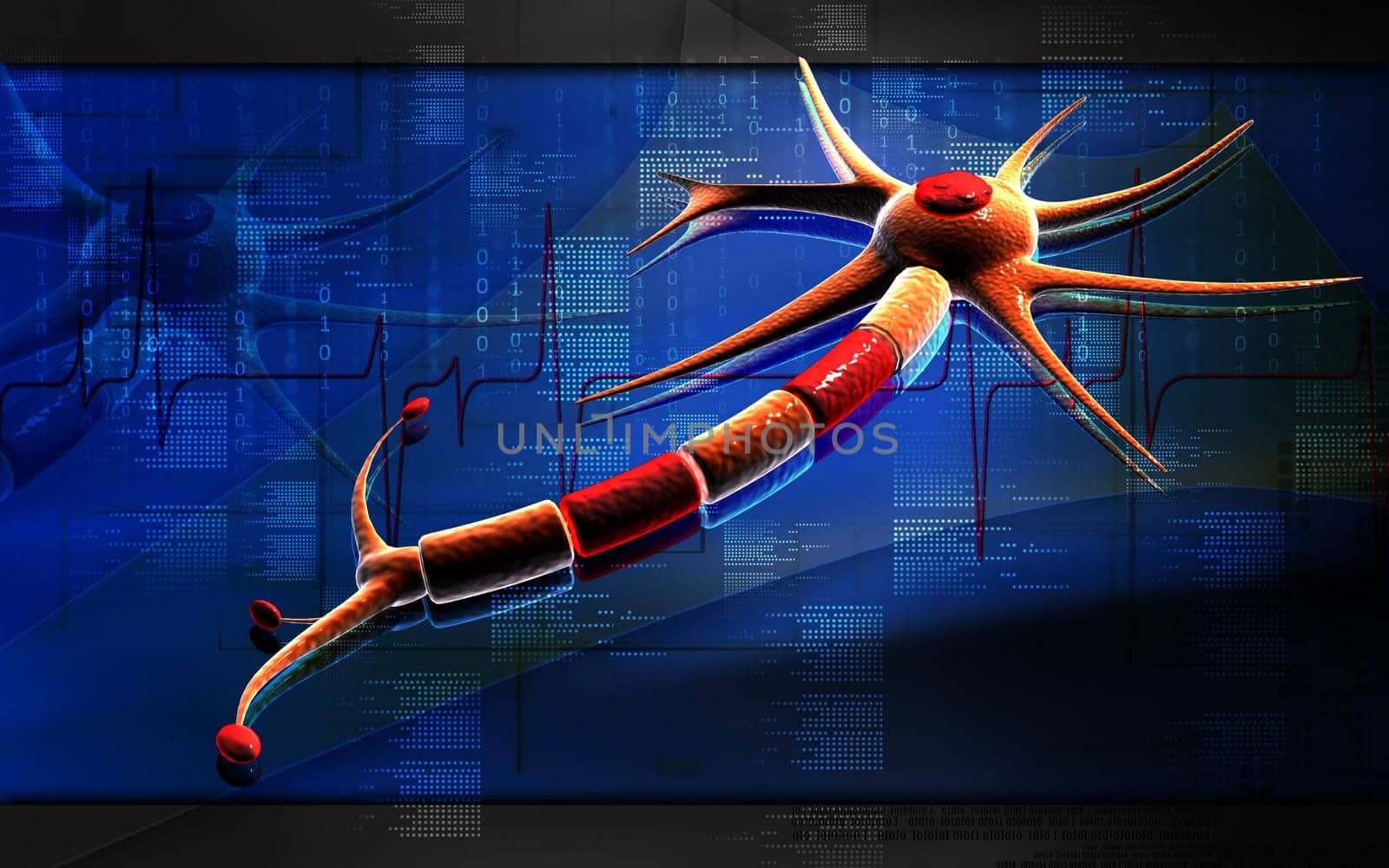 Digital illustration of neuron in colour background