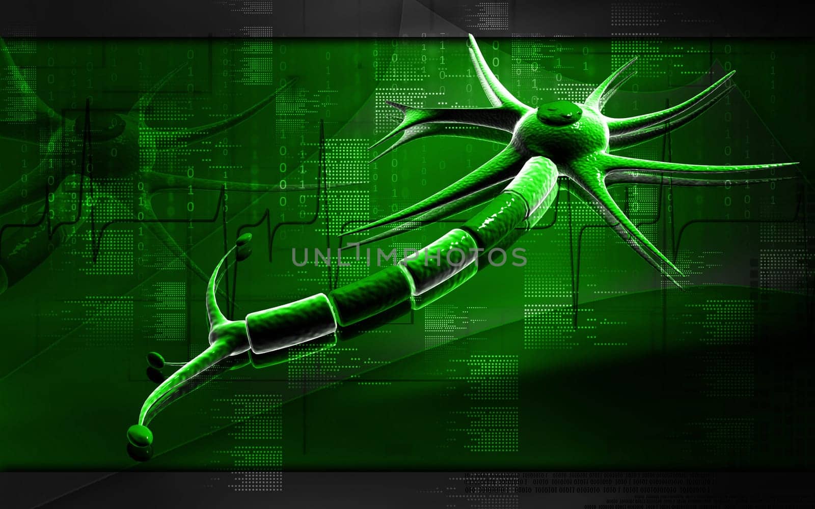 Digital illustration of neuron in colour background