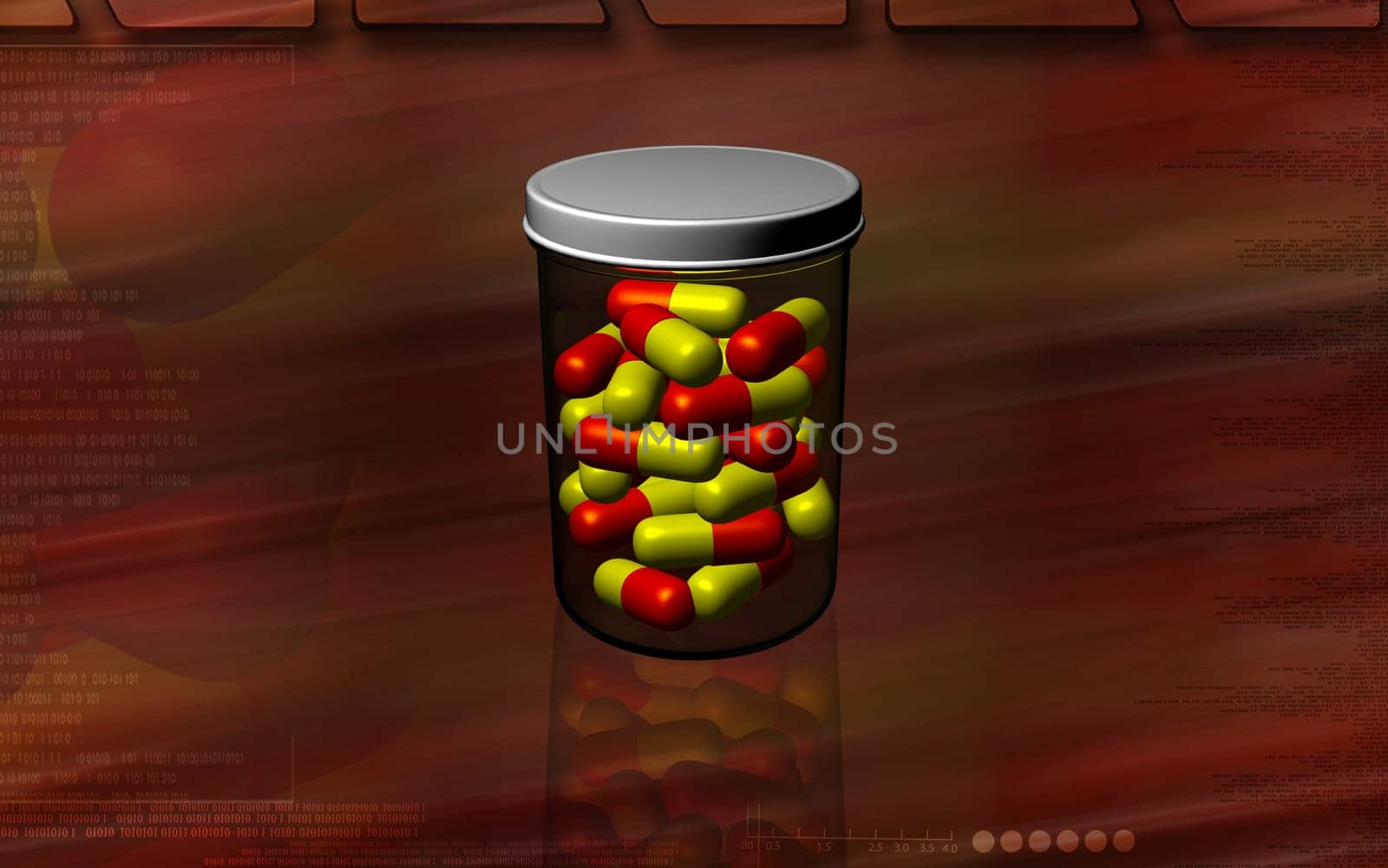 Digital illustration of capsule bottle in colour background