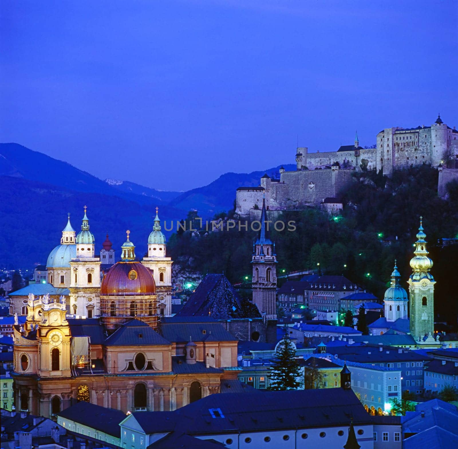 View of Salzburg at night  in Austria