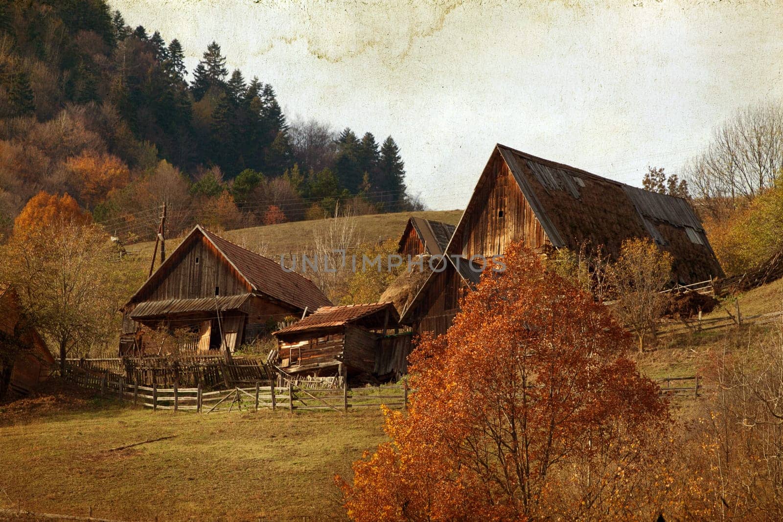 Vintage photo of autumn rural landscape