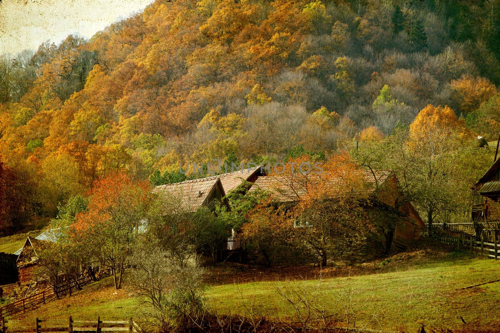 Vintage photo of autumn rural landscape