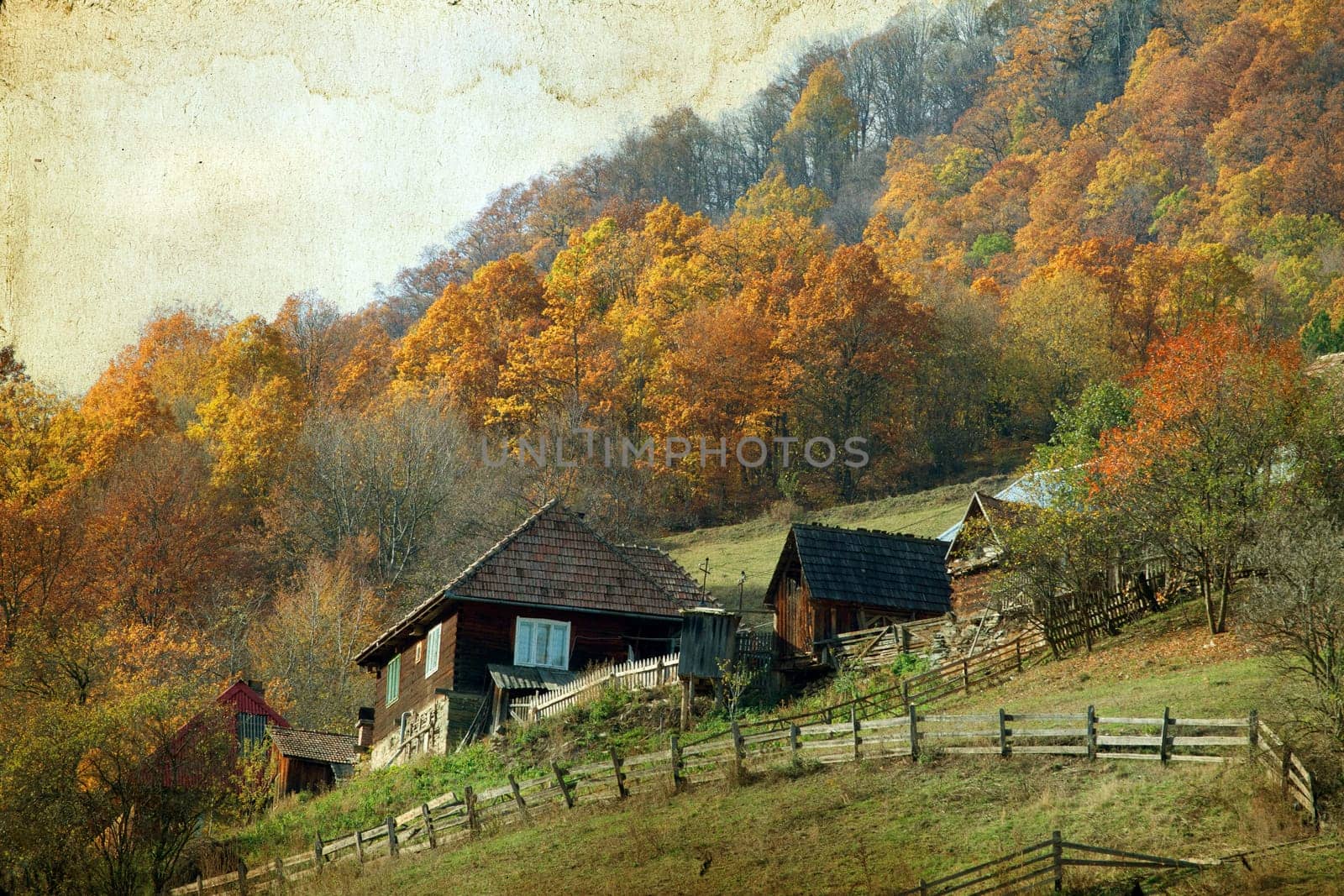 Vintage photo of autumn rural landscape