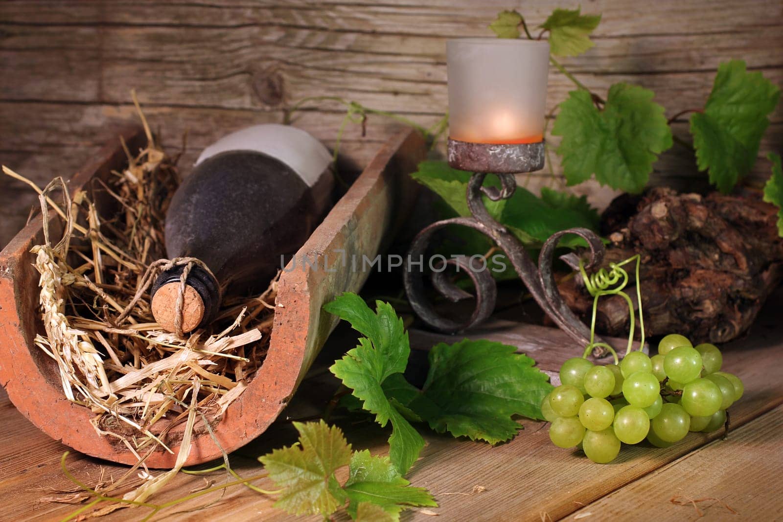 Old wine bottle on a tile