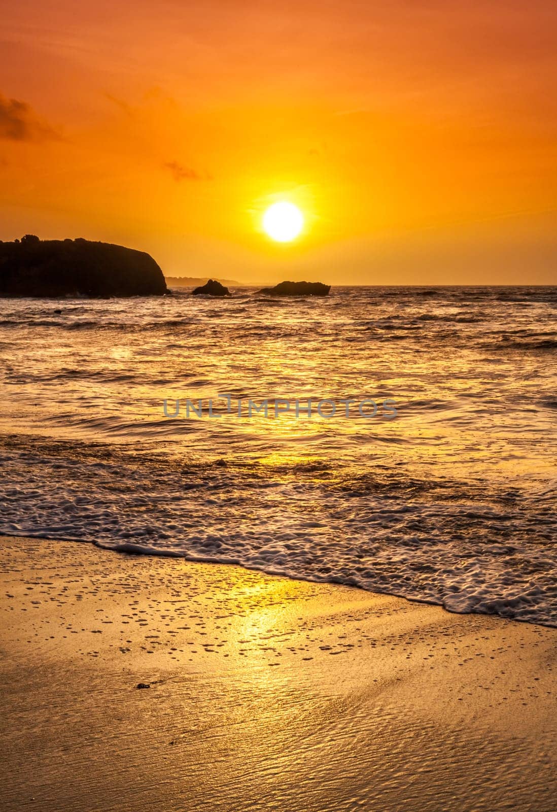 Landscape of sunset over the ocean in France