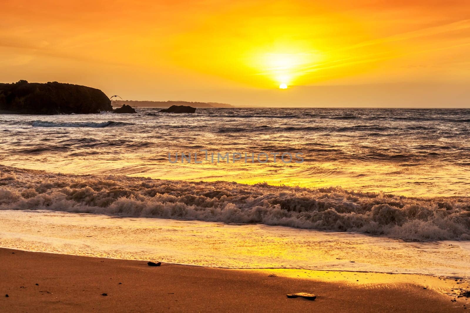 Landscape of sunset over the ocean in France