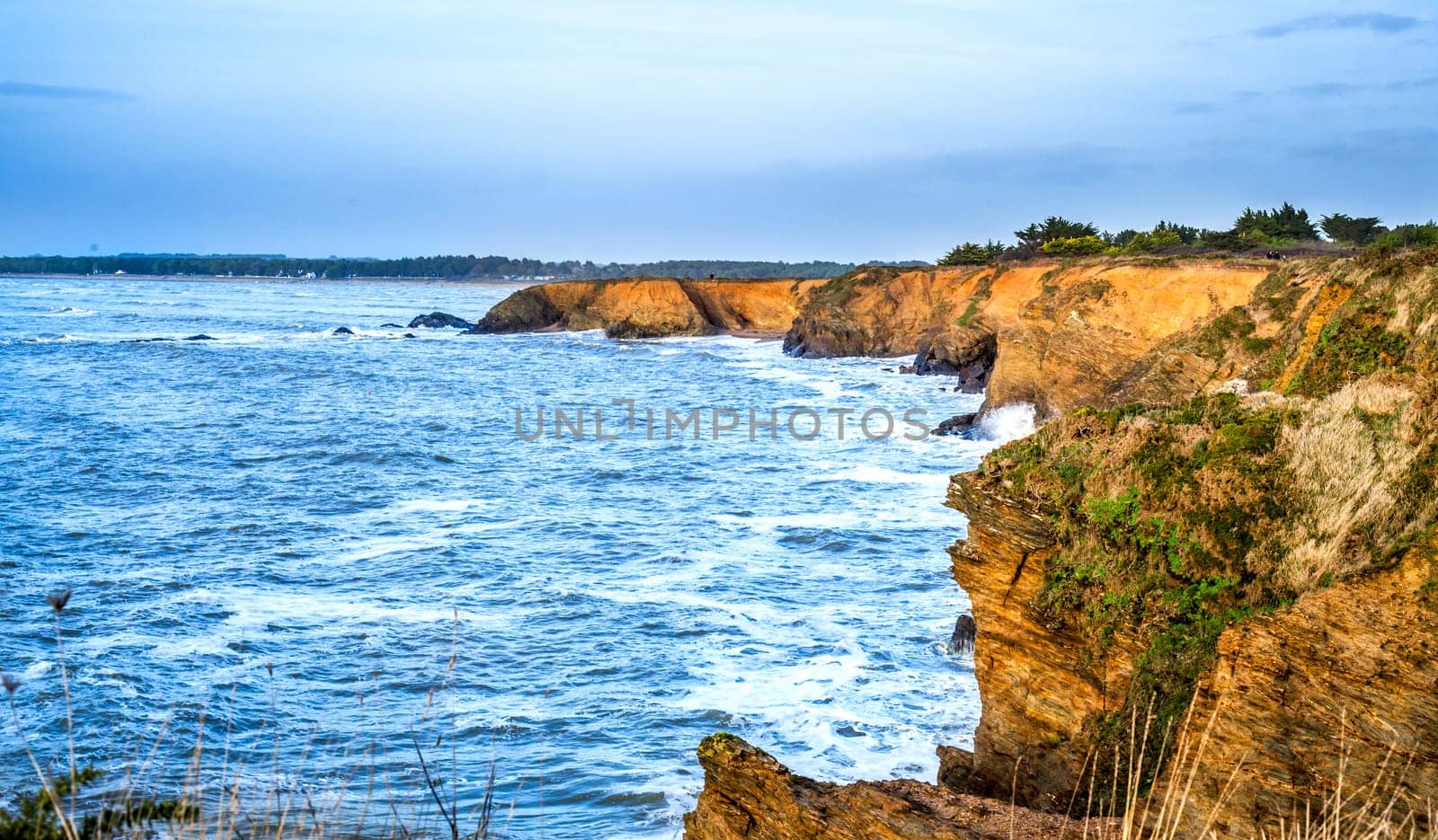 View of the cliffs of Pen Be, France, on the Brittany coast