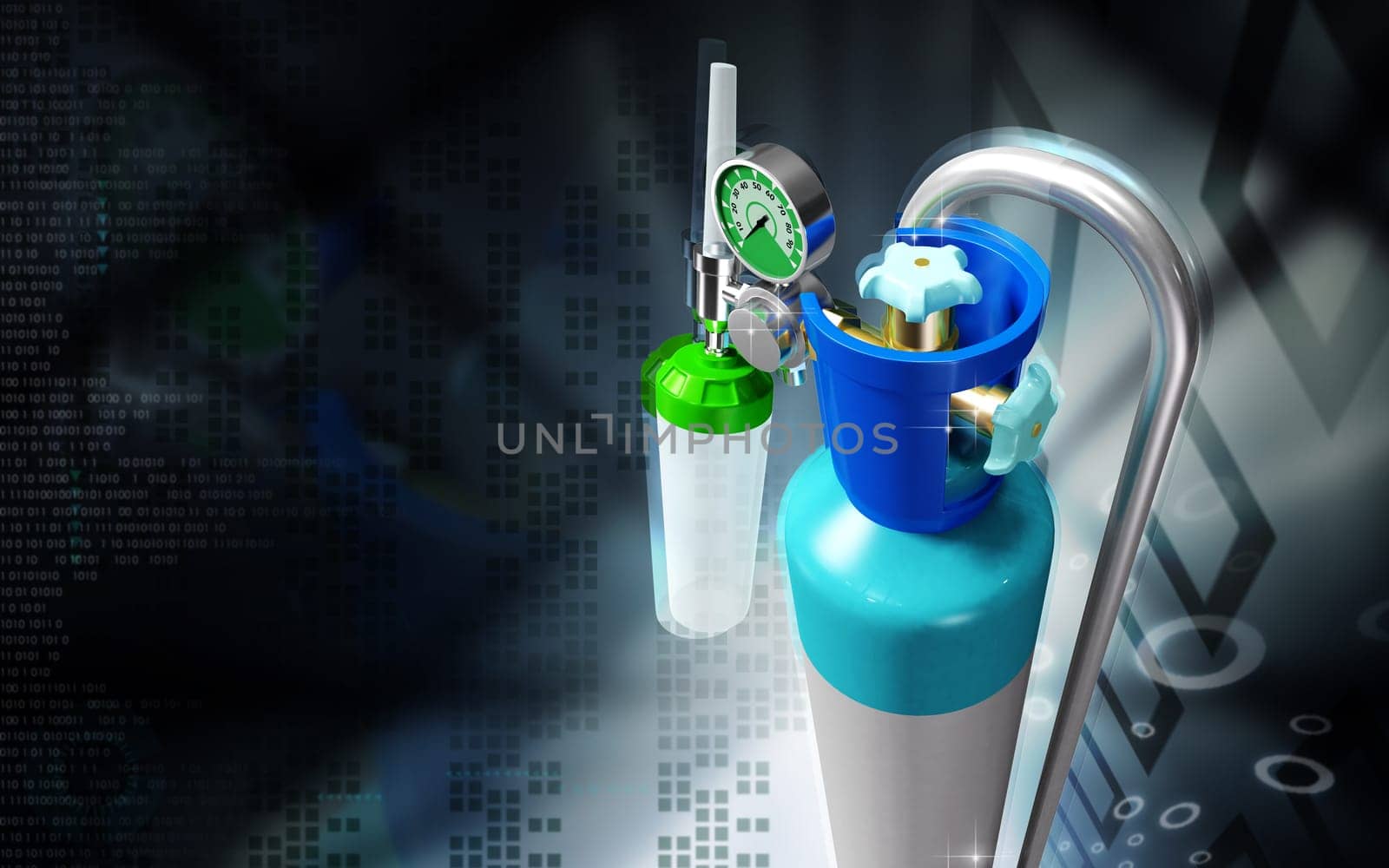 Digital illustration of oxygen cylinder in colour background