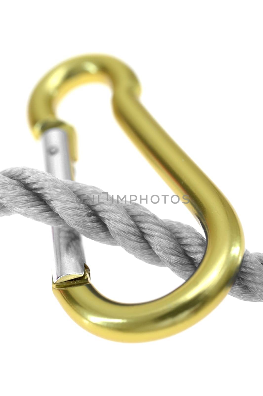 A close up shot of a climbing carabiner