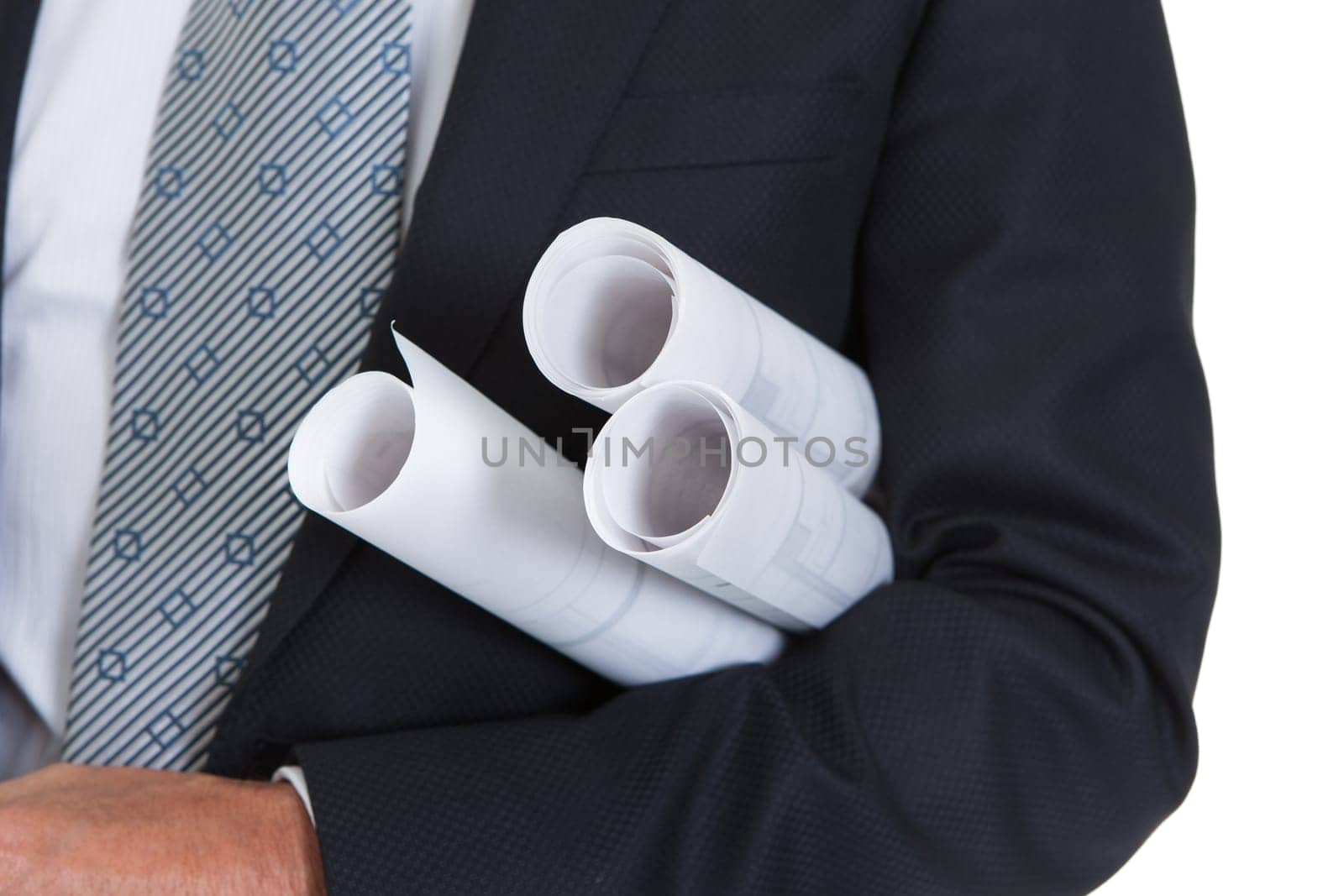 Portrait Of Happy Male Architect Holding Blueprints