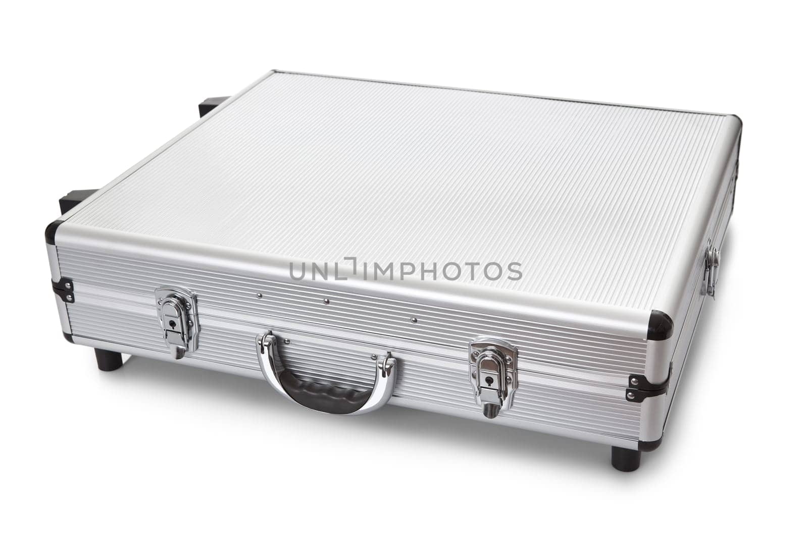 Photos of metal suitcase. Isolated on white