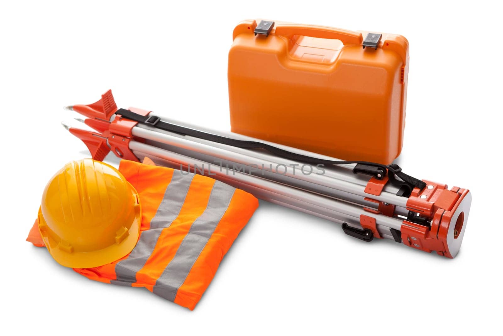 Survey equipment in carrying case. Isolated on white