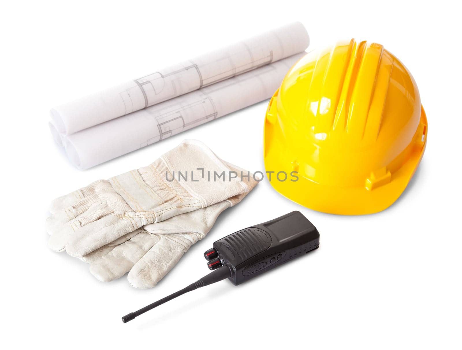 Set of constructions worker objects. Isolate don white