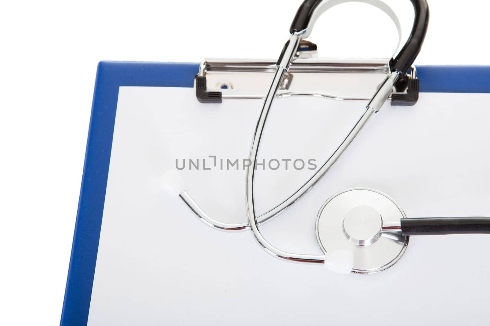 Stethoscope and clipboard. Isolated on white background