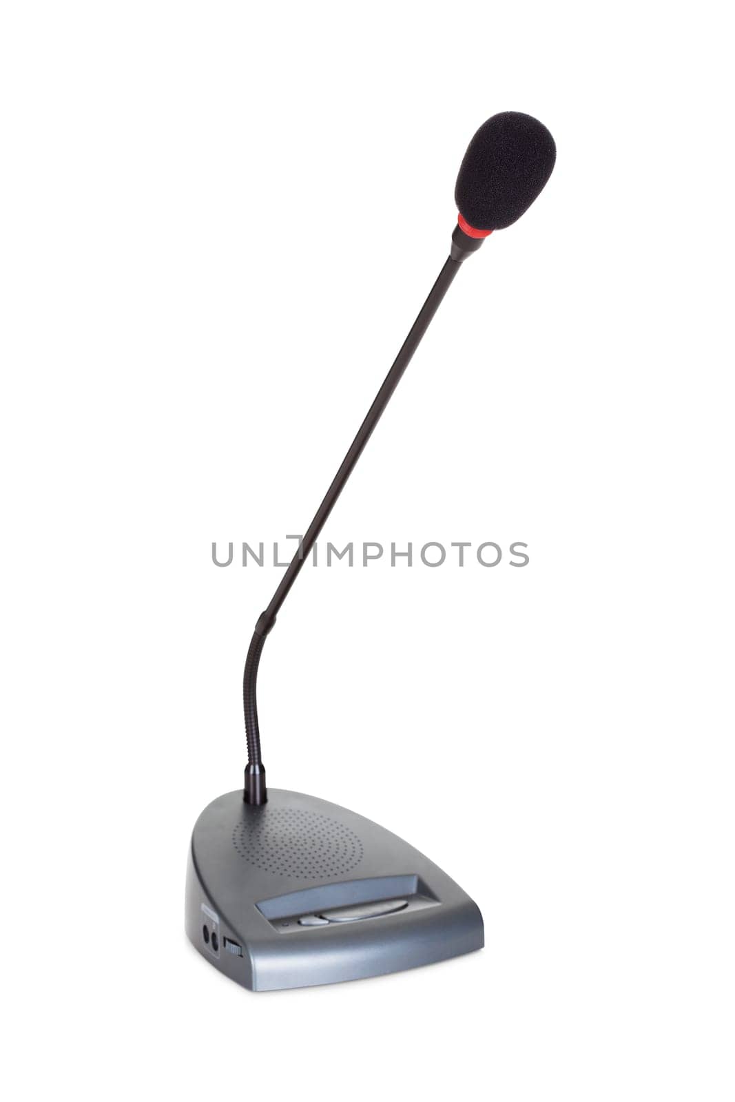 Photo of conference microphone. Isolated on white background