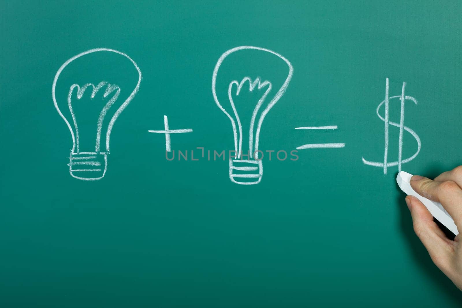 Turning ideas into cash concept on chalkboard