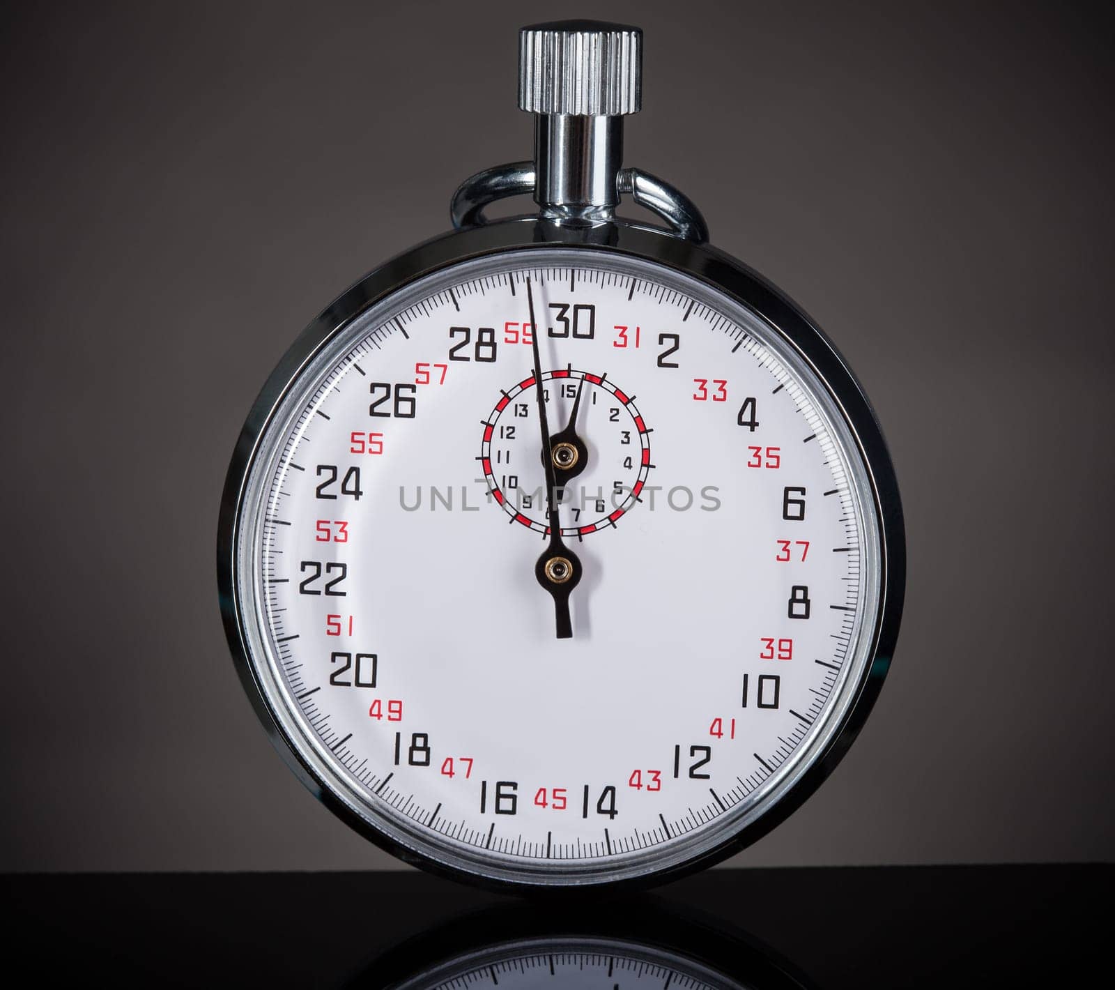 Closeup Photo Of Stopwatch On Gray Background