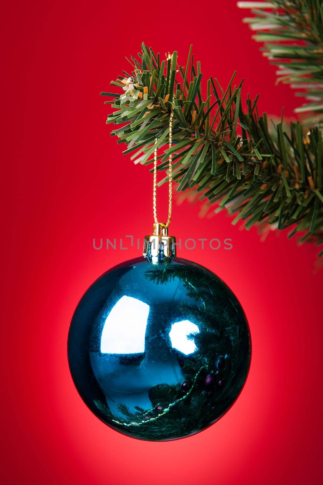 Close-up Of Blue Decorative Bauble Hanged On Christmas Tree