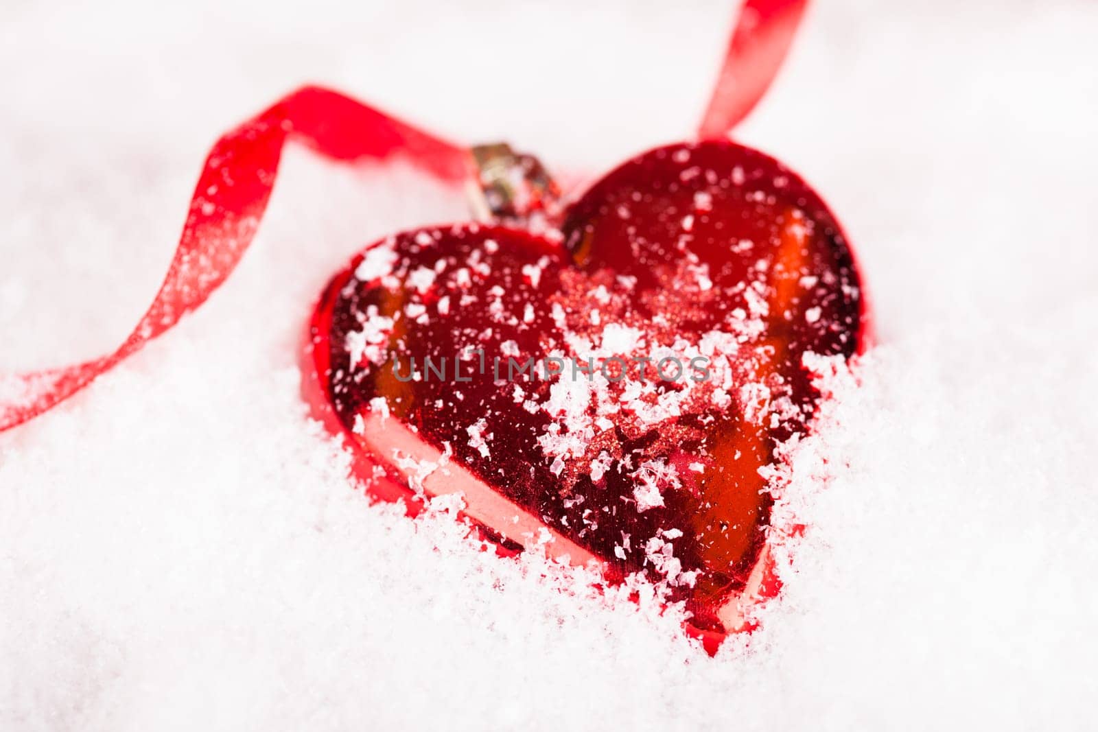 Close-up Of Red Heart Shaped Decorative Christmas Bauble