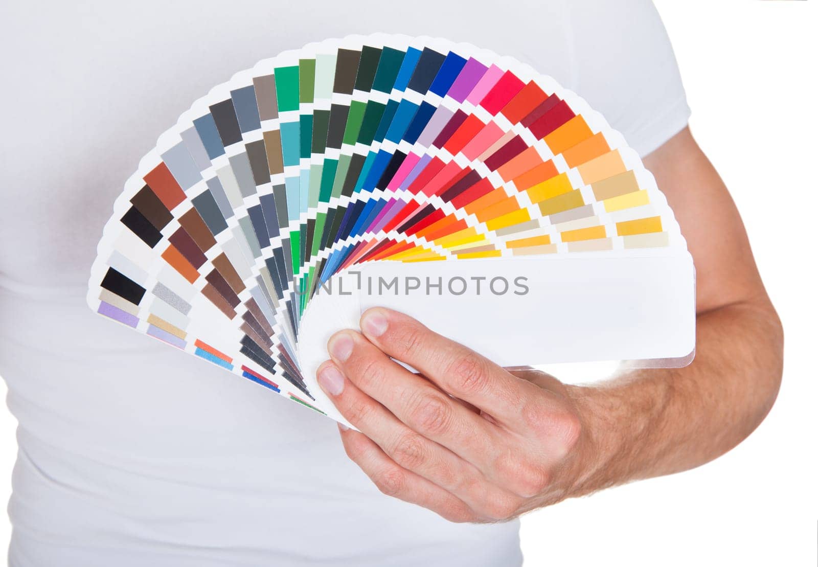 Young Man Holding Color Palette Isolated On White Background