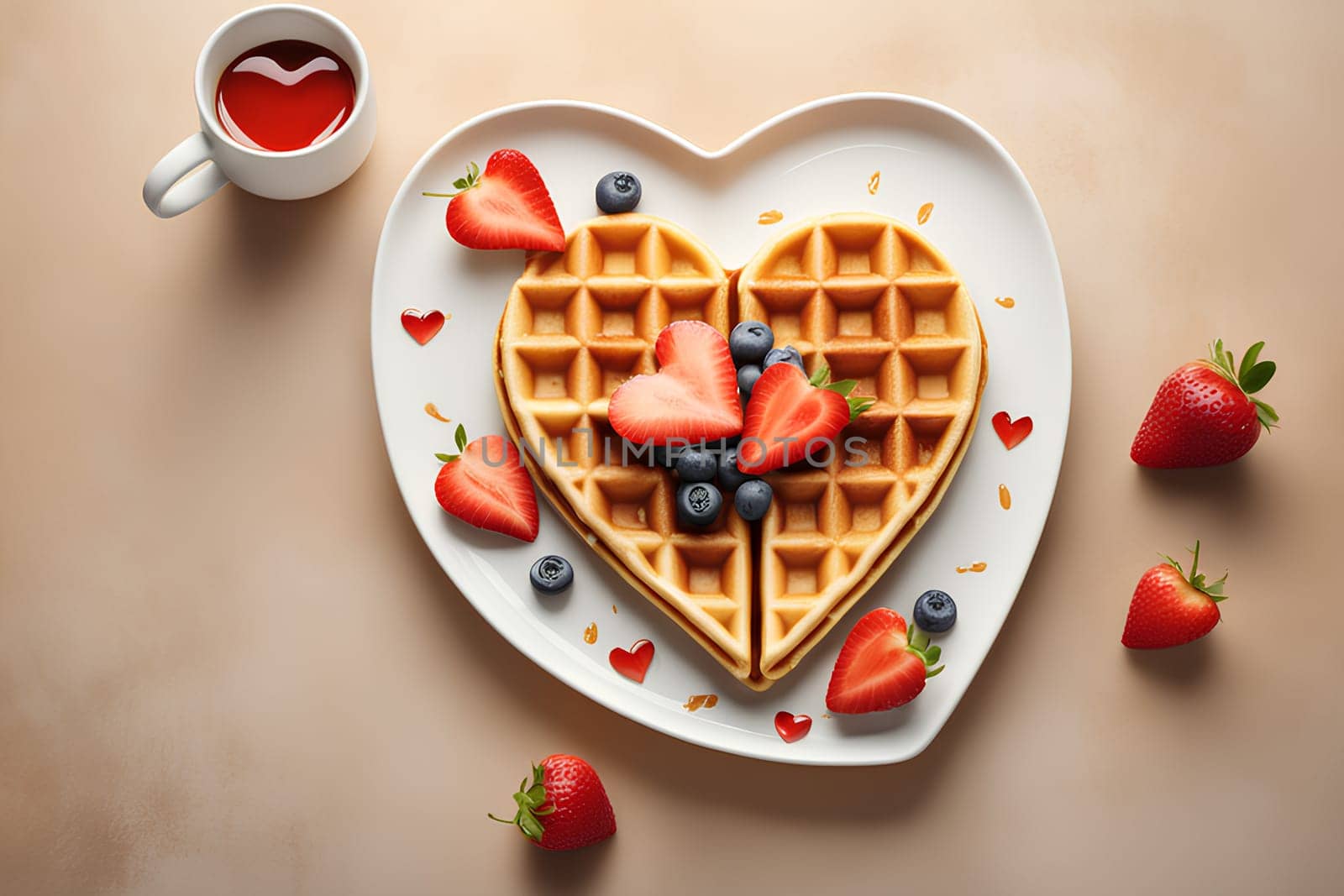 Heart-shaped breakfast waffles for Valentine's Day