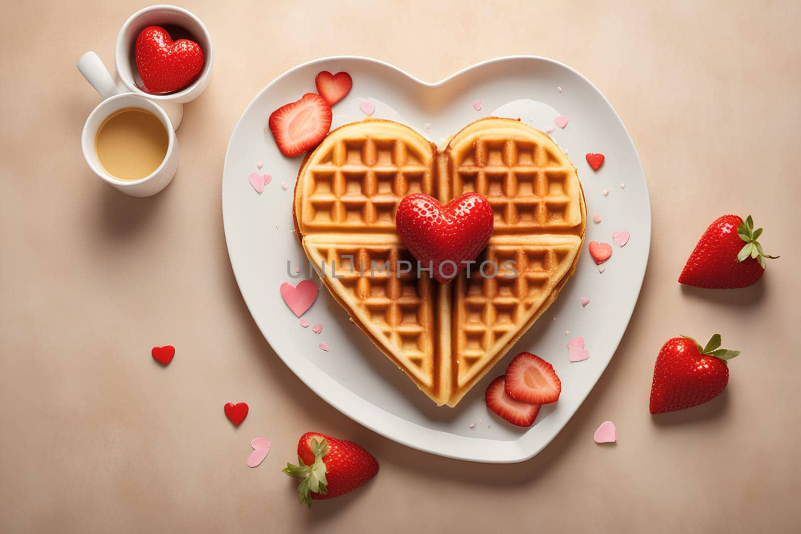 Heart-shaped breakfast waffles for Valentine's Day