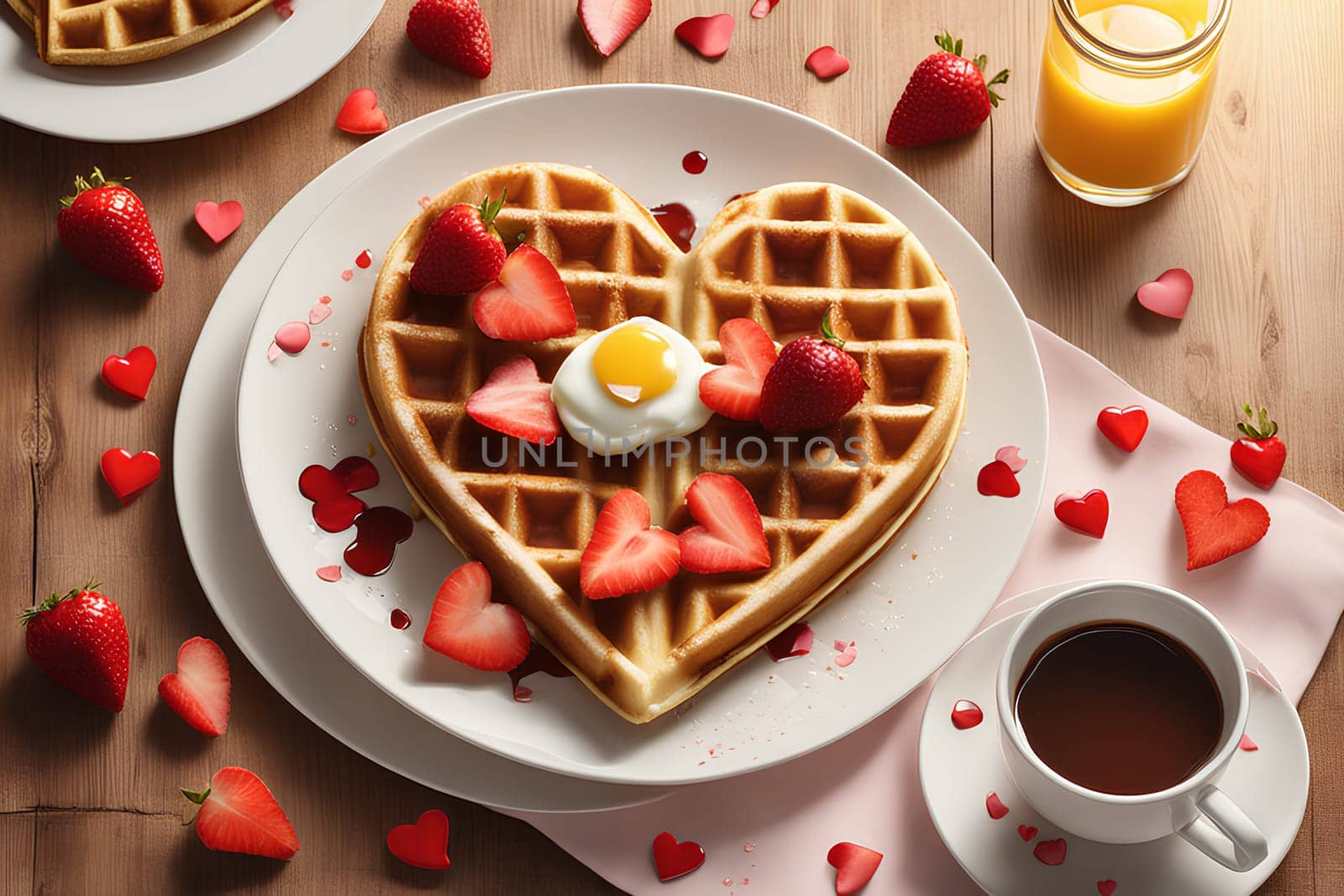 Heart-shaped breakfast waffles for Valentine's Day