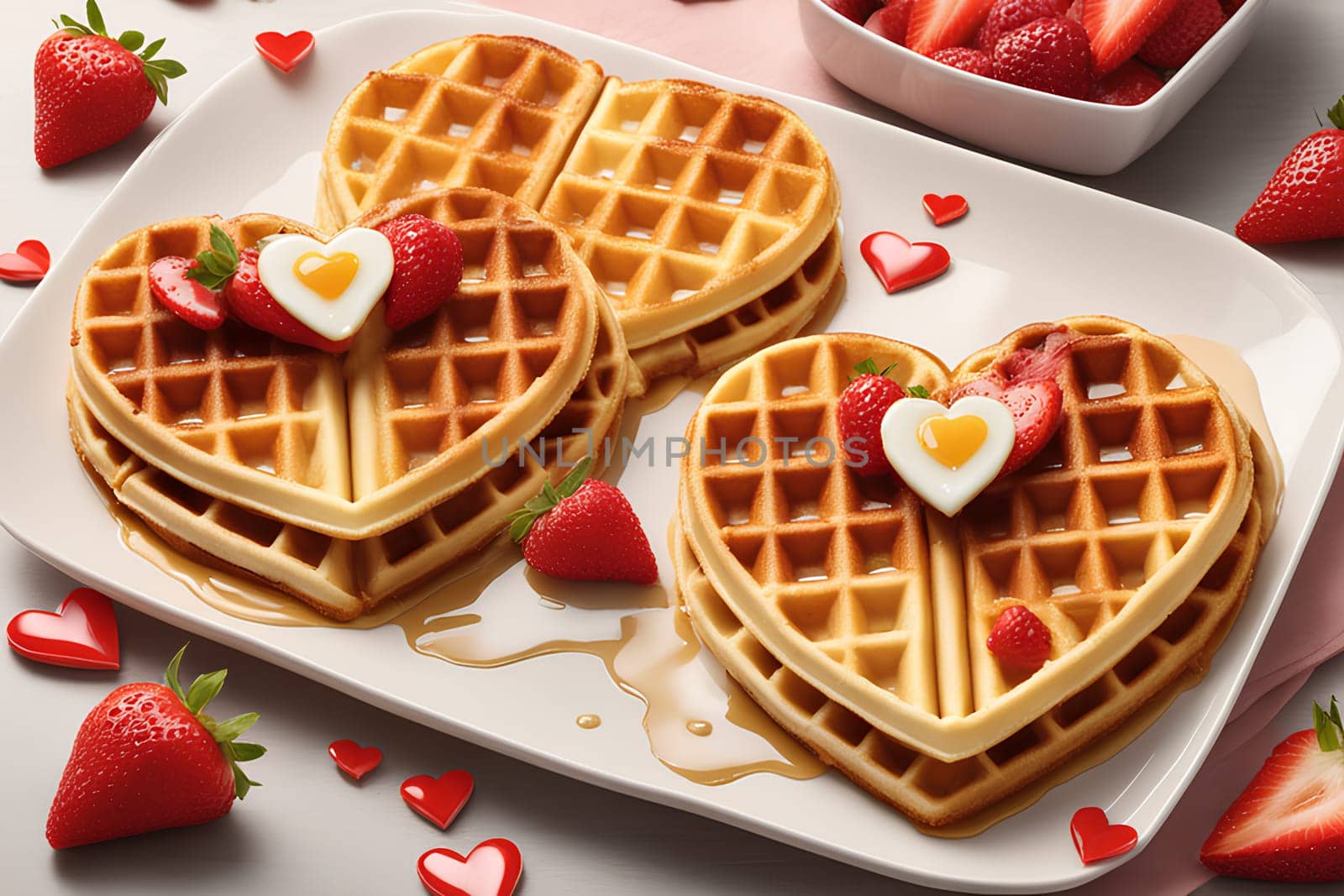 Heart-shaped breakfast waffles for Valentine's Day