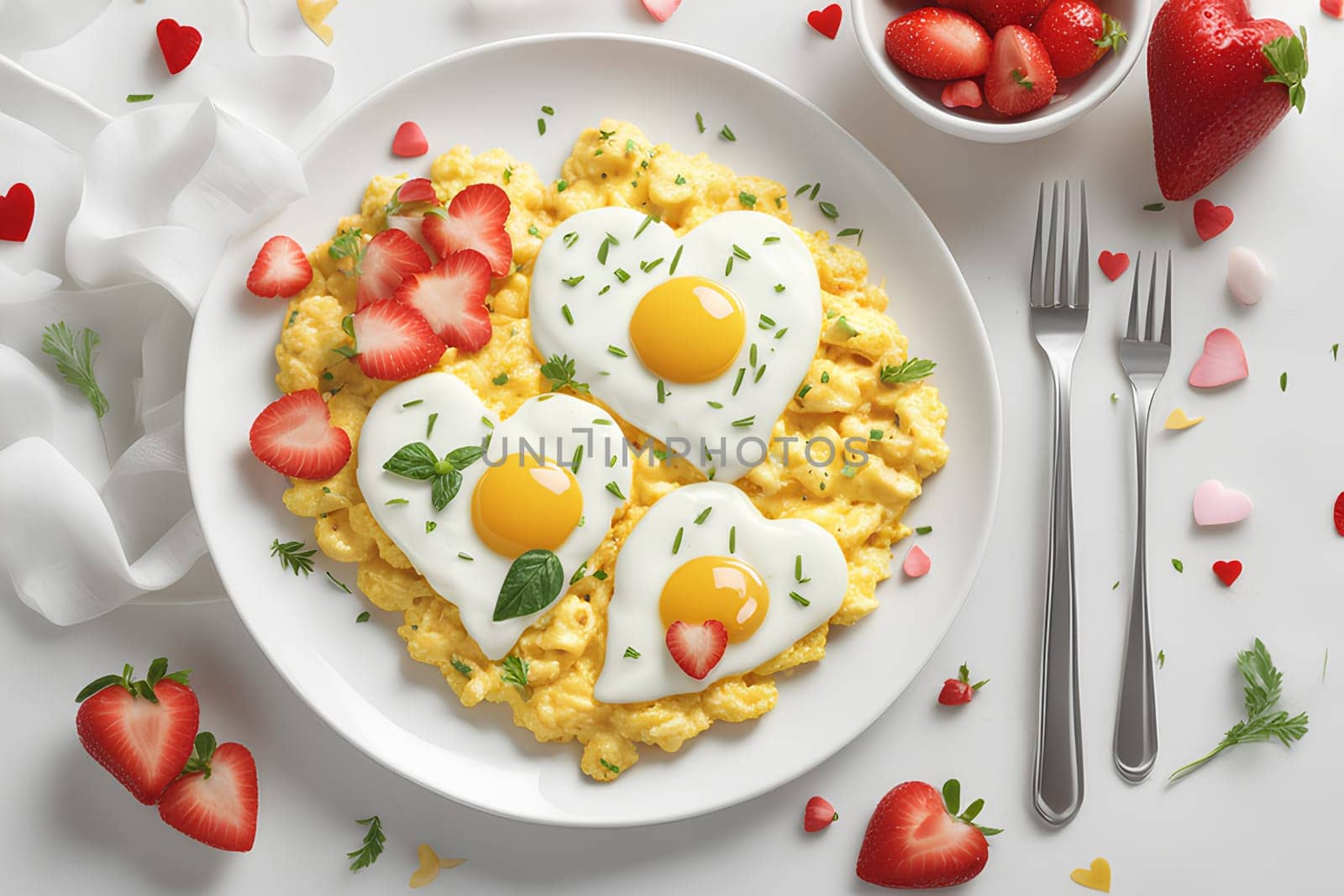 Valentine's Day breakfast - heart-shaped scrambled eggs