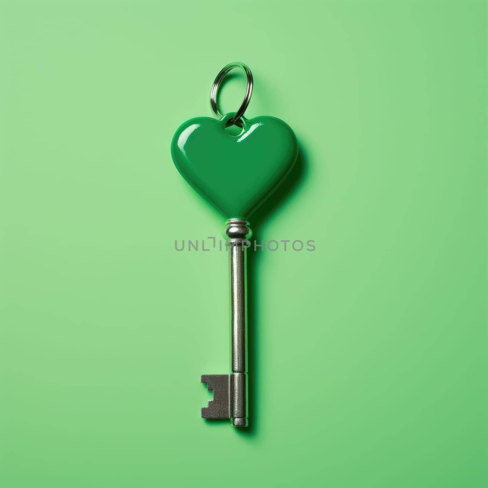 Key heart shape on green background. AI Generated by Desperada