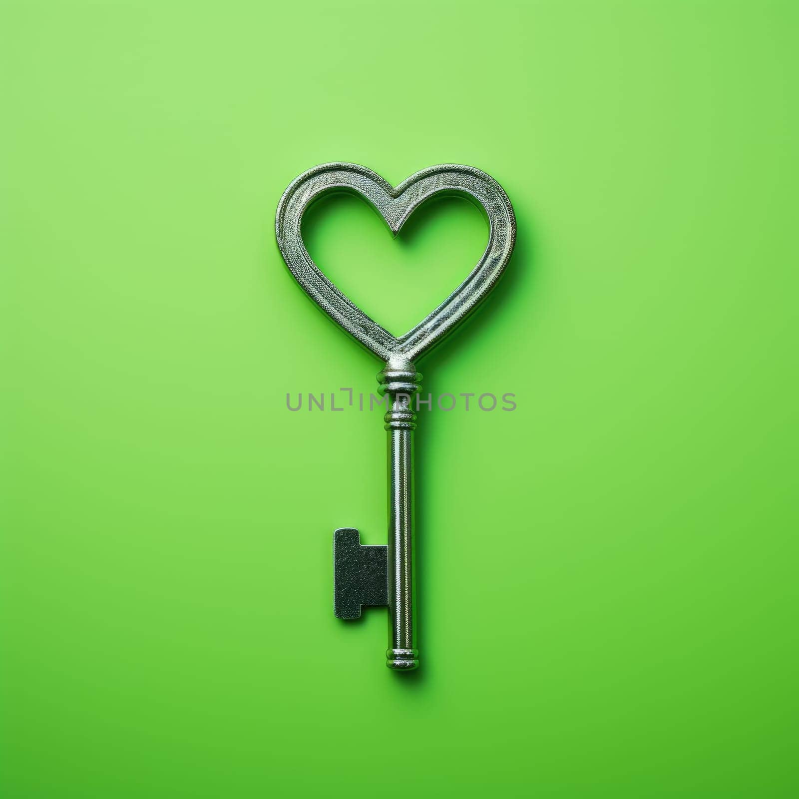Key heart shape on green background. AI Generated by Desperada