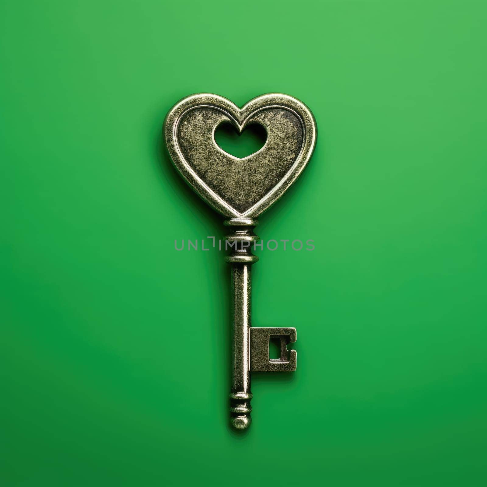 love and valentine day concept. Key heart shape on green background. AI Generated