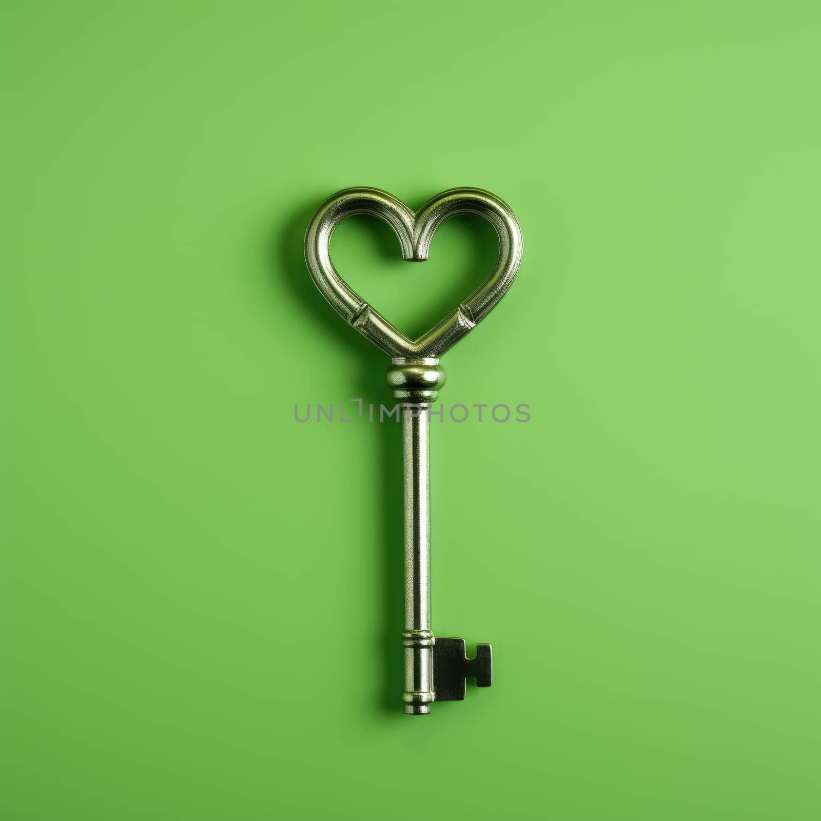 love and valentine day concept. Key heart shape on green background. AI Generated