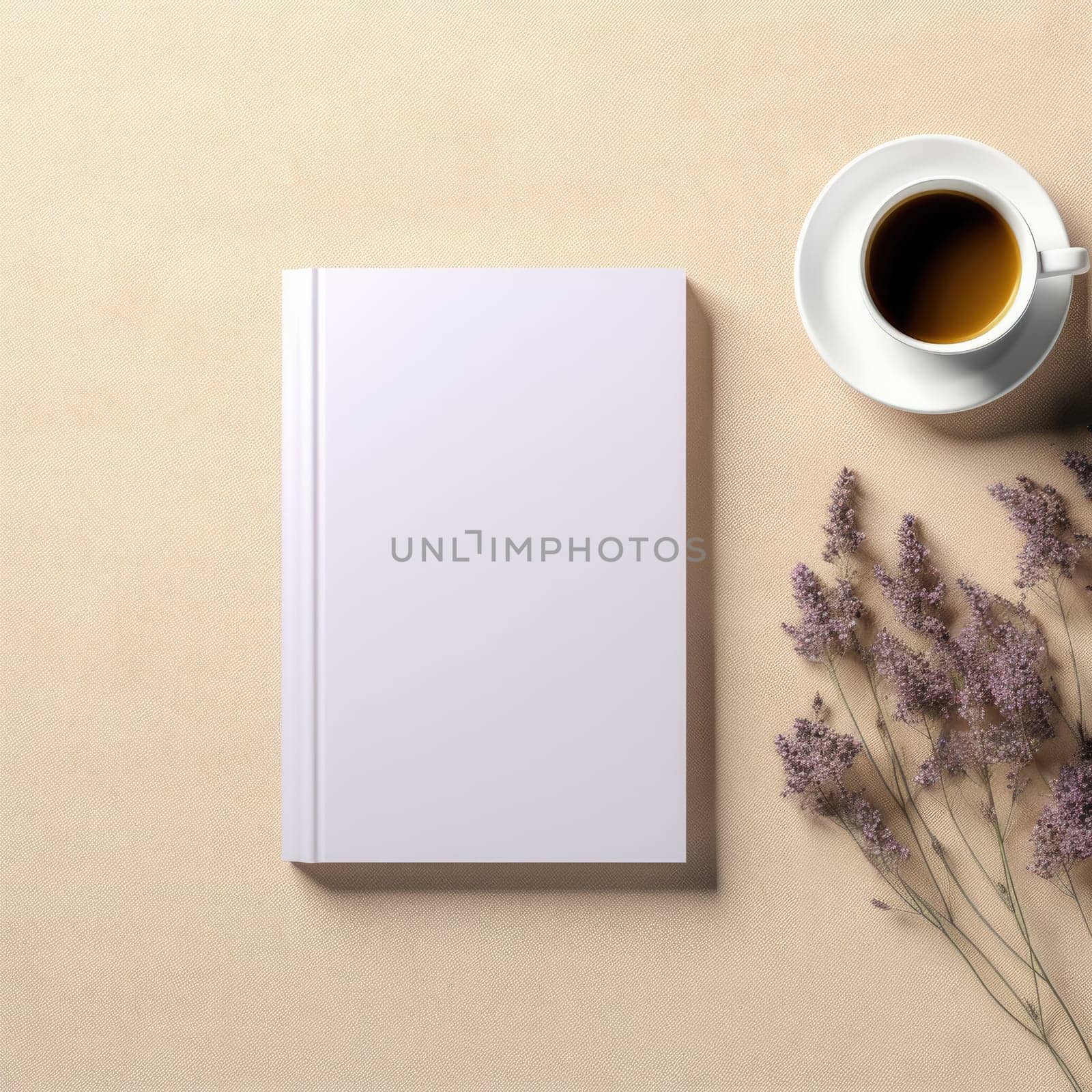 white book mockup on light background with decorations. AI Generated