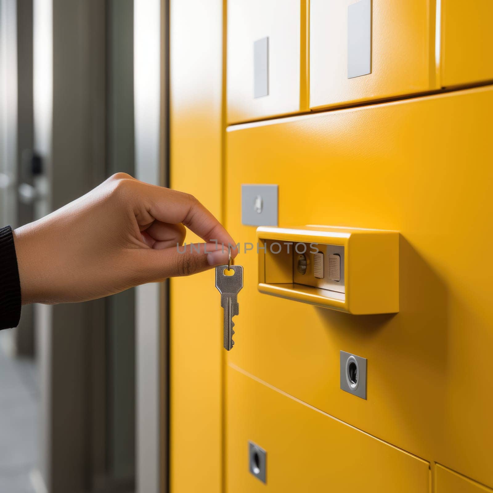 Woman's hand open the mail box with the key in front of house. Use the key to open the mailbox. AI Generated