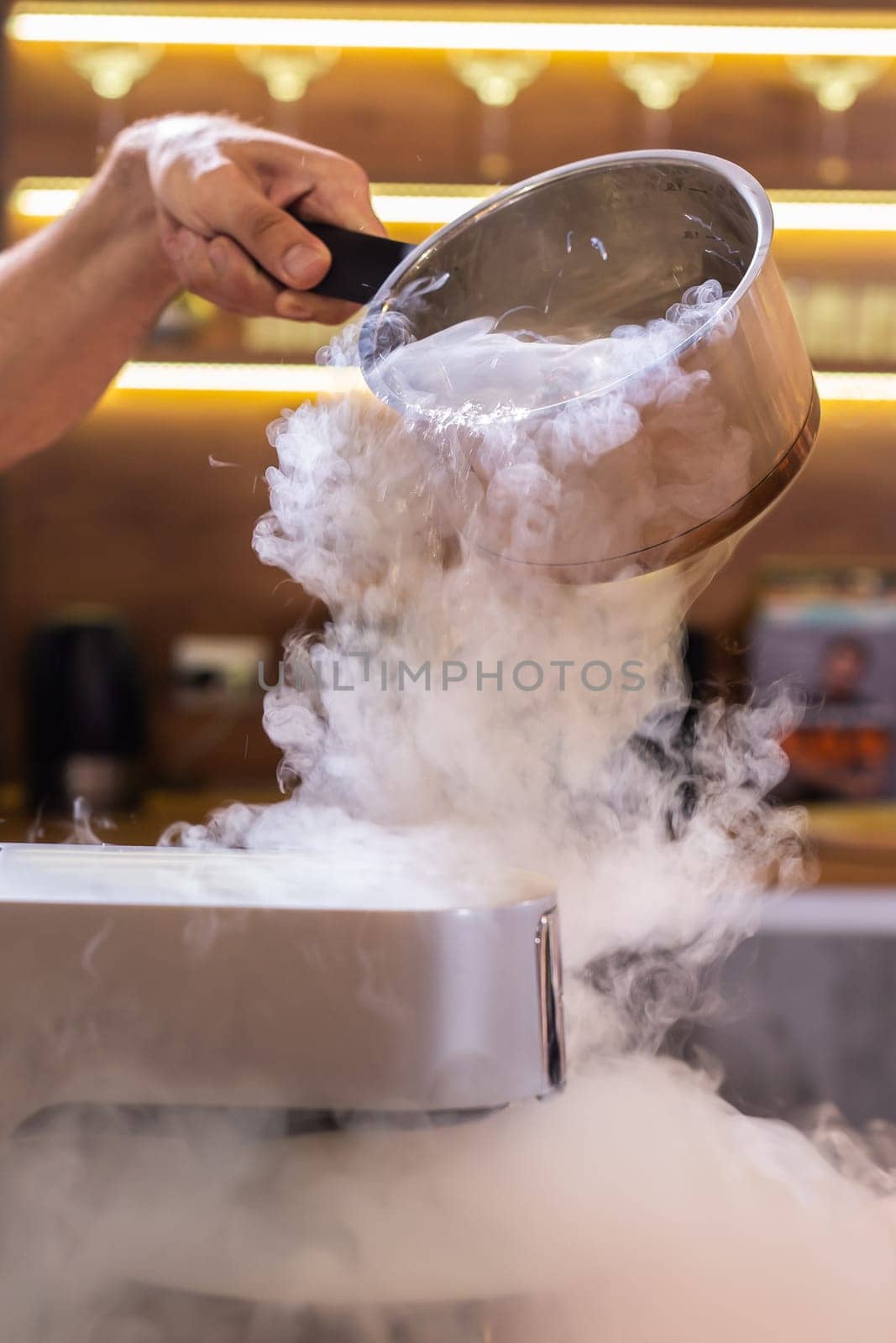 Smoke vapor dry ice in bowl in kitchen by Satura86