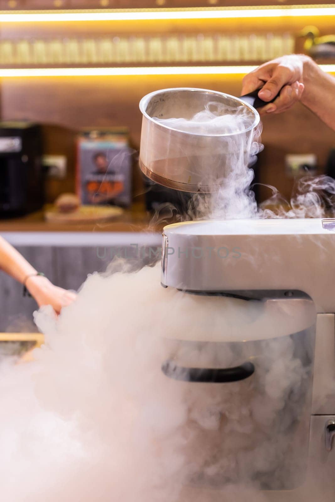 Smoke vapor dry ice in bowl in kitchen by Satura86