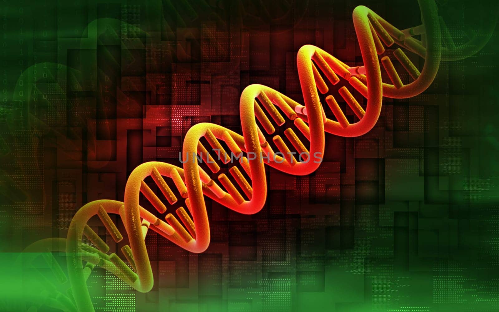 Digital illustration DNA structure in colour background