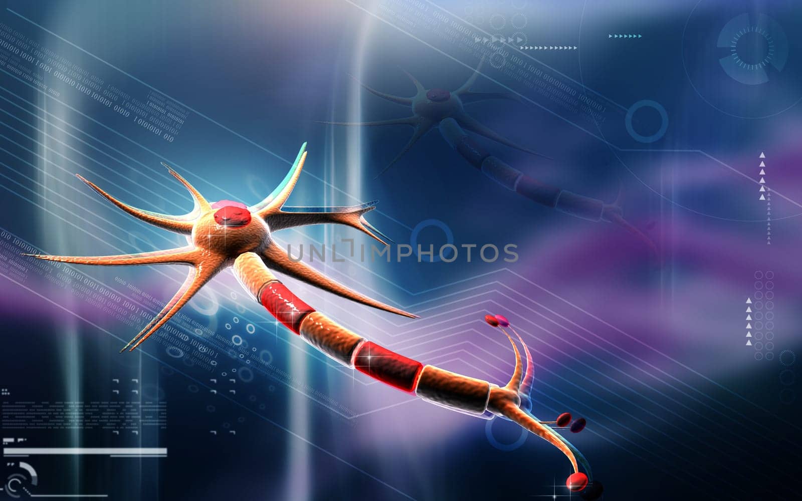 Digital illustration of neuron in colour background
