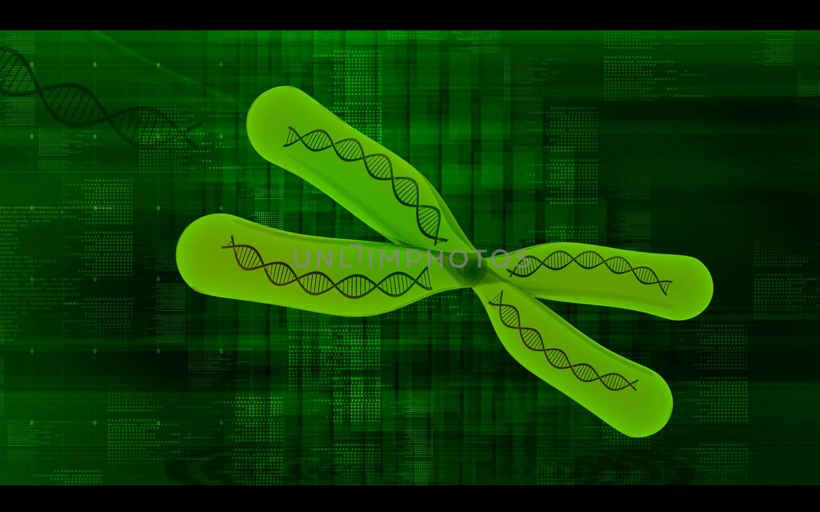 Digital illustration of chromosome in colour background
