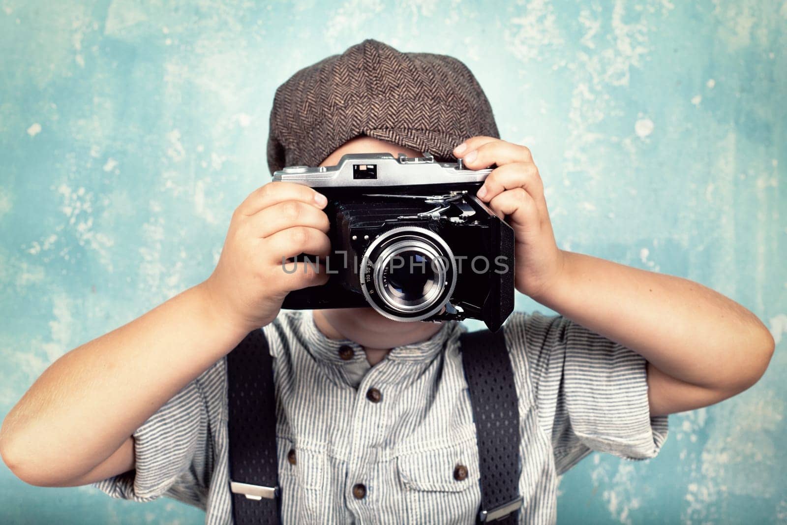 little boy with camera - retro style